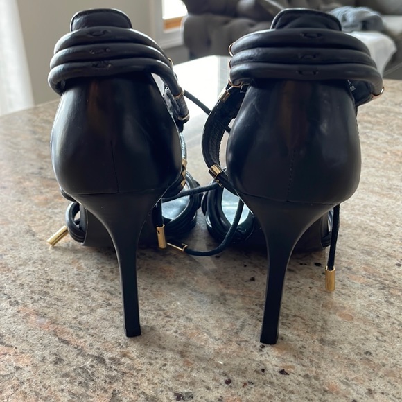 Tory Burch 4 inch Black strappy sexy high heels with gold accents ! Worn once. - Picture 3 of 9